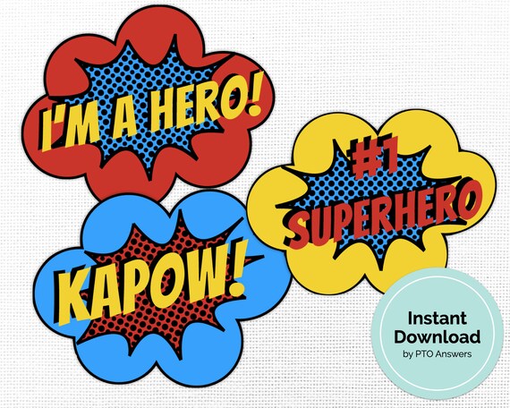 Superhero Photo Booth Printable Props Sign Set Wall | Etsy