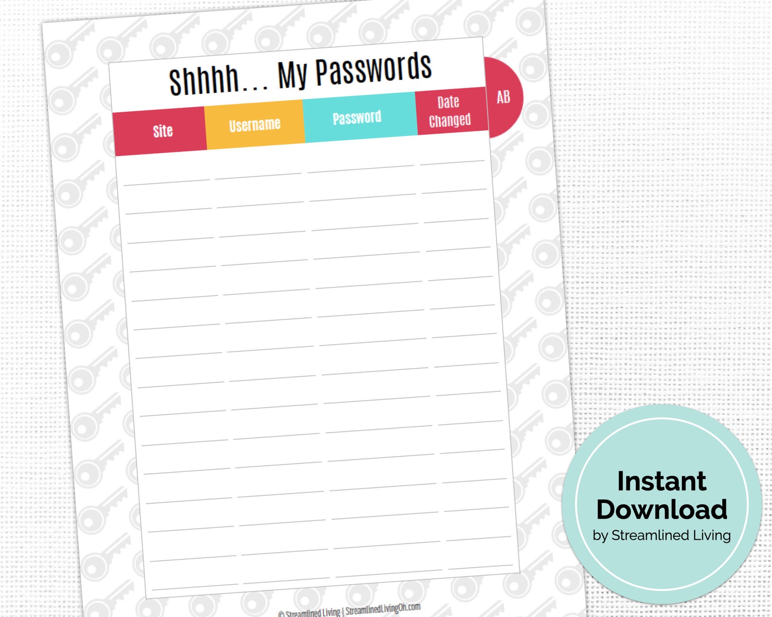 Printable Password Book and Organizer. Planner Page Insert for - Etsy
