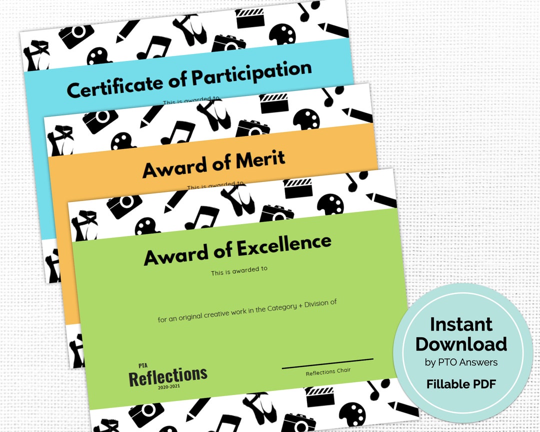 PTA Reflections Award Certificate Set awards of Excellence Etsy