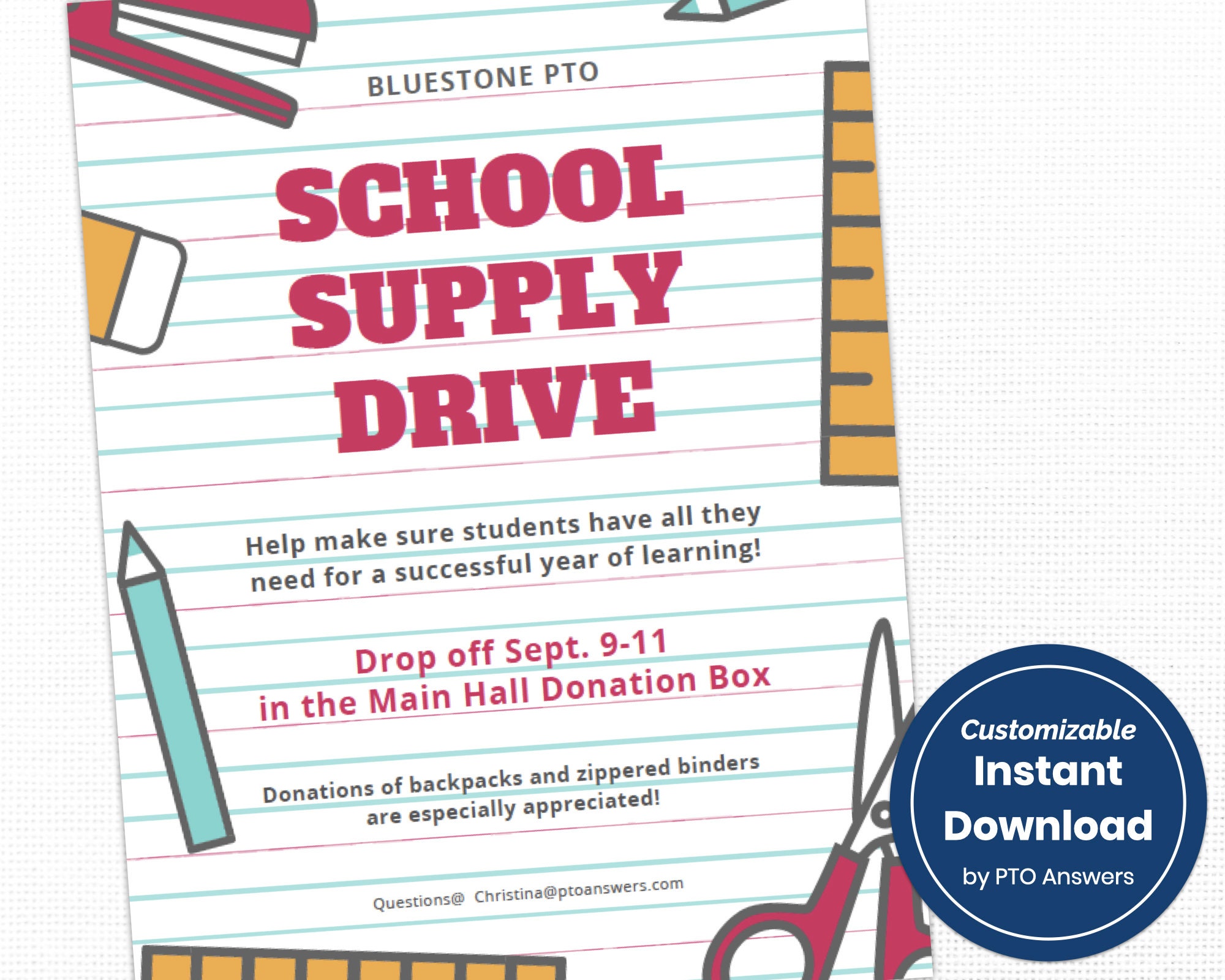 School Supply Donation Drive Flyer Template Fillable DIY Community