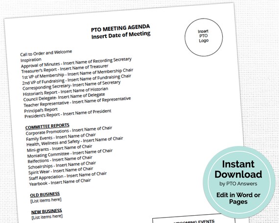 Meeting Agenda Template Fully Editable Instant Download For Etsy