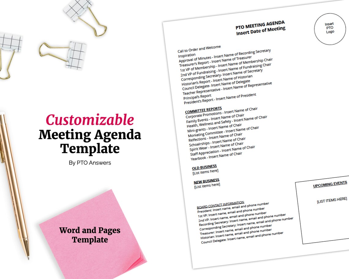 PTA / PTO Meeting Agenda Template Fully Editable Instant Etsy PTA / PTO Meeting Agenda Template Fully Editable Instant Etsy