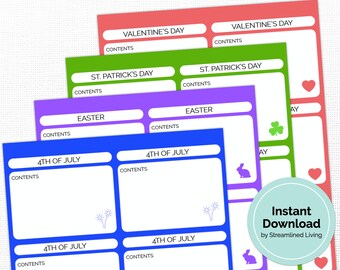Printable Holiday Decor + Seasonal Decoration Organizing Attic Storage Labels: Seasons + Christmas, Valentine's Day, 4th of July and more