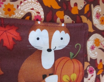 Short Fox and Fruit Table Runner, Squirrel Table Runner, Fall Runner - Fox Decor, Squirrel Decor, Pumpkin Table Decor, Fox Table Decor