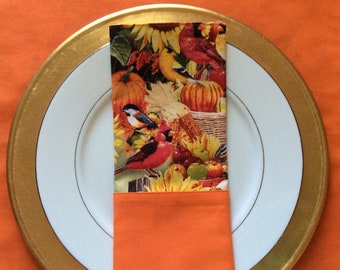 Thanksgiving Napkins Set of 2 - Autumn Napkins- Reversible Napkins - Napkins for Fall
