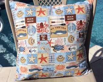 Seashore Pillow Cover 16x16 -  Tropical Pillow Cover - Nautical Pillow Cover - Beach themed Pillow Cover