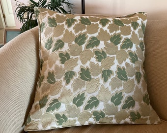 Extra Large Pillow Sham - Textured Pillow Cover with Embroidered Leaves