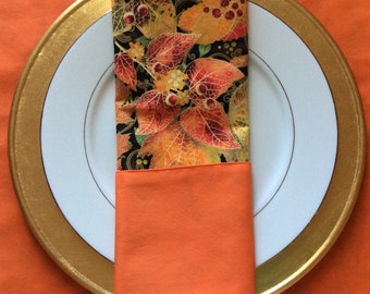 Autumn Napkins Set of 2 - - Thanksgiving Napkins - Autumn Leaves Napkins- Reversible Napkins - Napkins for Fall