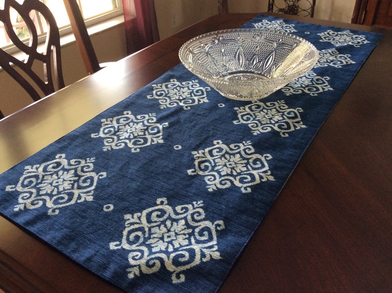Blue Denim Ikat Table Runner 40 Table Runner Denim Etsy