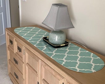 Teal Trellis Print Table Runner