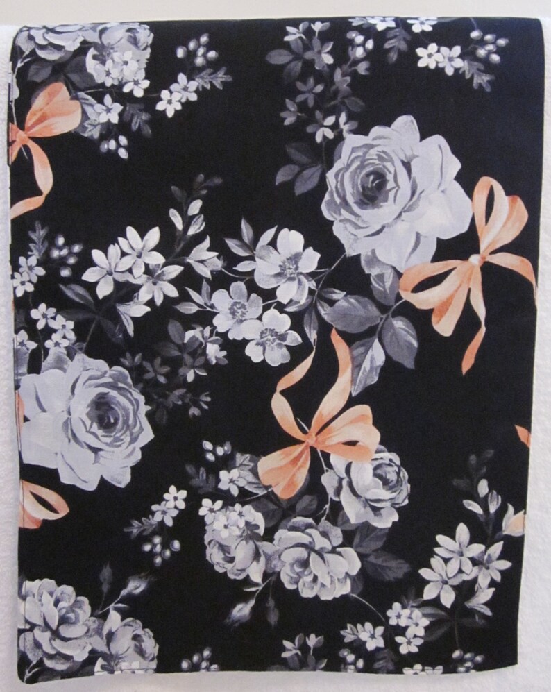 Black, Grey and Coral Runner Floral table runner Reversible table runner Long and narrow runner Black, Grey & Salmon runner image 2