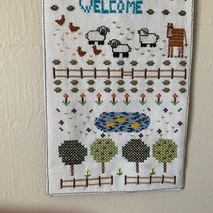 Cute Mini Cross Stitched Down on the Farm Wall Hanging 16 x 6-1/2 image 4