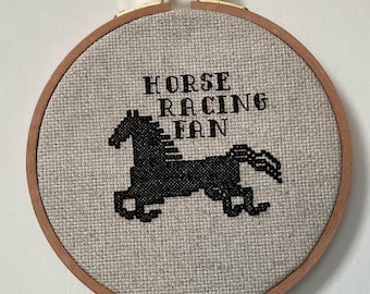 Horse Racing Fan Cross Stitch Sign 6”