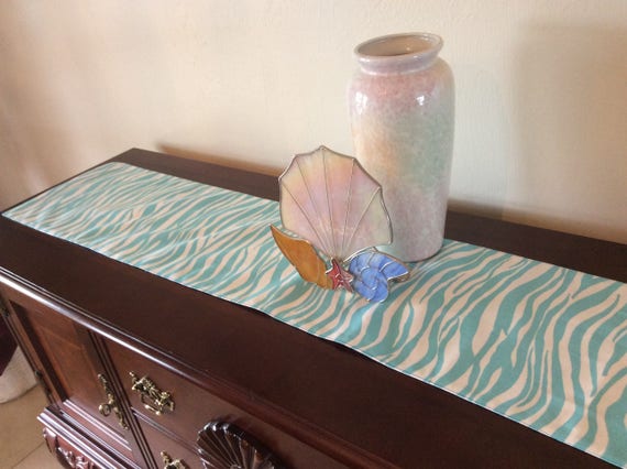 54 Teal Zebra Print Runner Narrow Animal Print Dresser Etsy