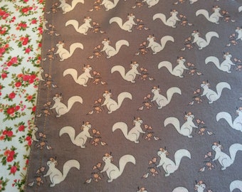 Reversible squirrel and floral table runner