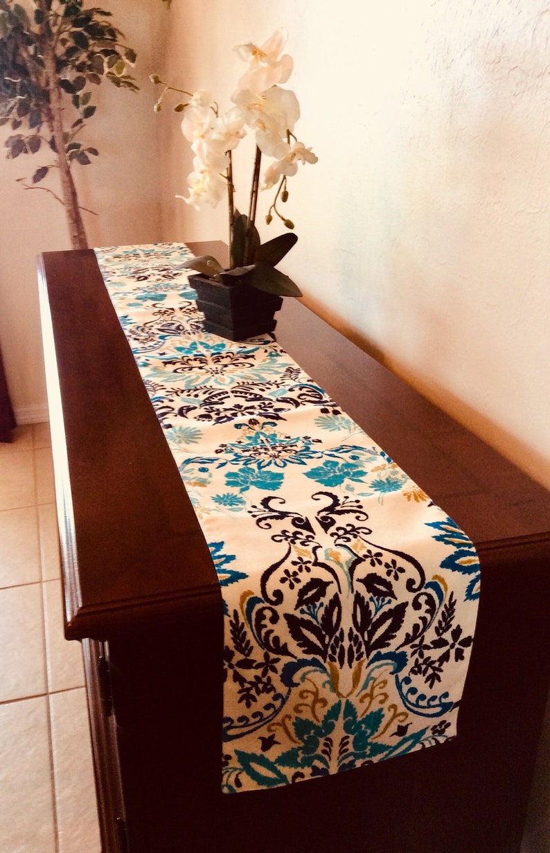 Blue Paisley Table Runner Teal Patterned Dresser Scarf 72 Image 0