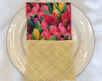 Tulip Napkins Set of 2 - Spring Floral Napkins -Large Easter Napkins - Easter Table Linens - Spring Table Linens - reversible cloth napkins