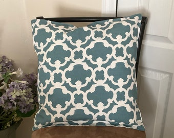 Aqua Trellis Print Pillow Cover 16x16