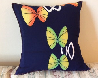 Butterfly Pillow Cover - 16 x 16 Pillow Cover - Navy Blue Pillow Sham