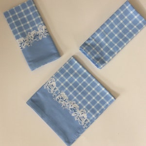 Set of 5 Blue Gingham and Floral Double-sided Cloth Napkins image 2