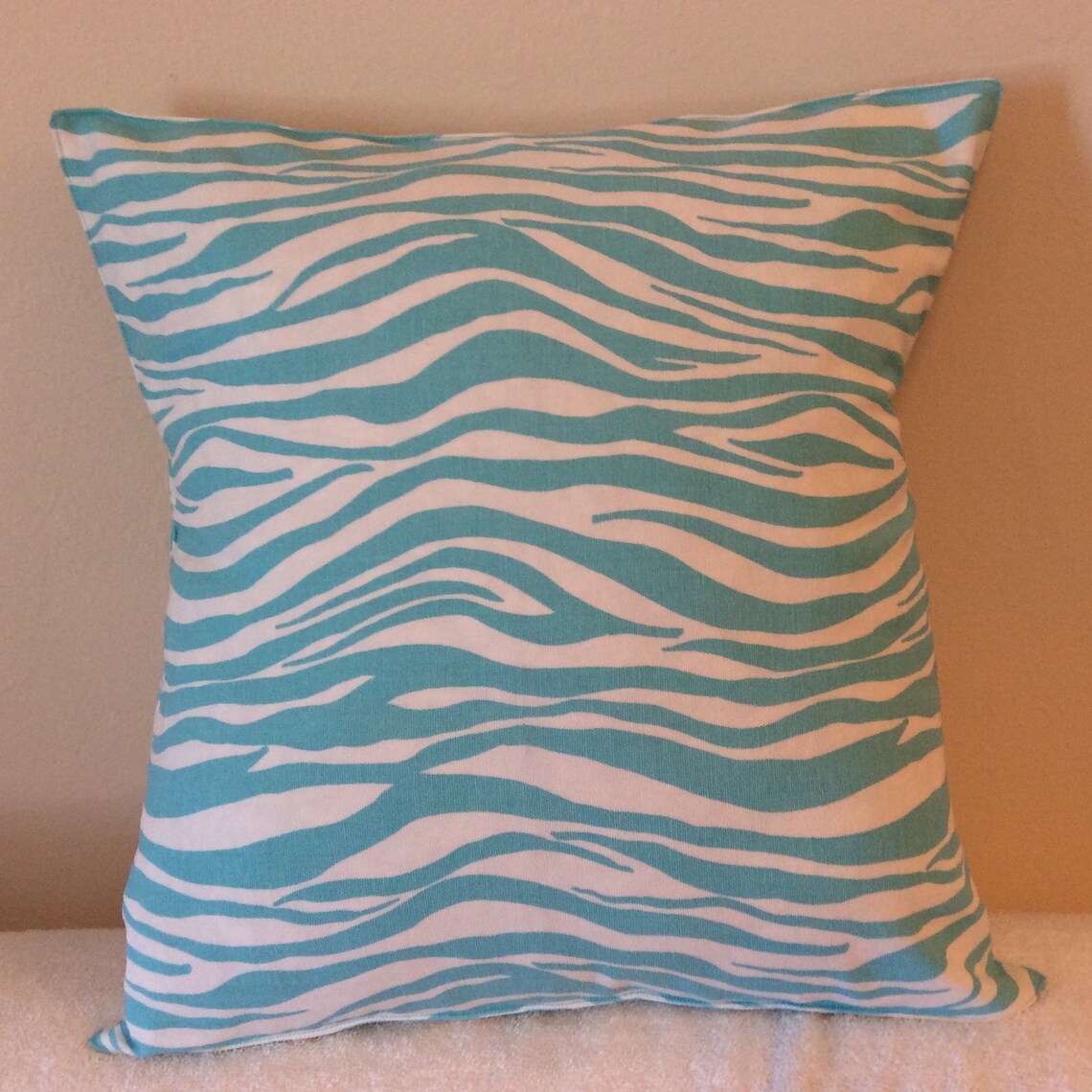 16x16 Teal Zebra Print Pillow Cover Teal Animal Print Pillow Etsy