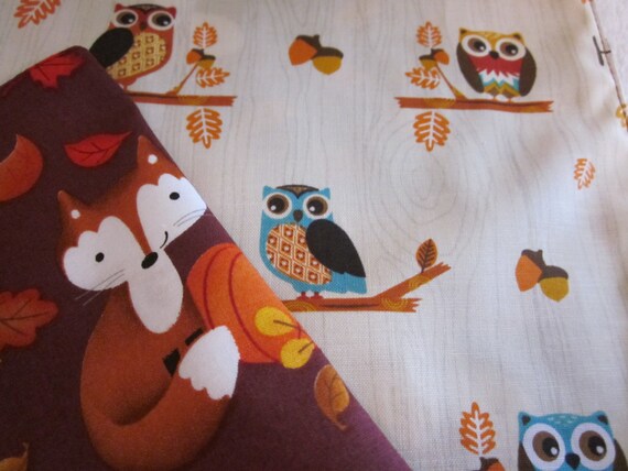 Owl Table Runner, Fox and Fruit Table Runner, Fall Coffee Table Runner, Owl Decor, Thanksgiving Runner, Fox Table Decor