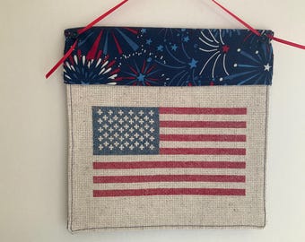 Rustic American Flag  Cross Stitch Sign