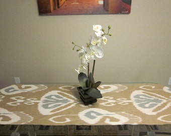 Tan and Steel Gray Ikat Table Runner