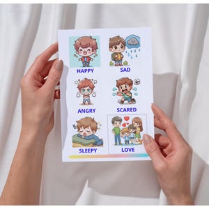 42 Flashcards éducatives en anglais à imprimer – Emotions et mots de la maison pour enfants, apprentissage visuel, ESL, Montessori