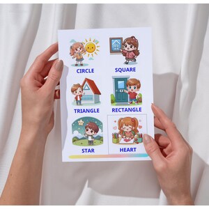 42 Flashcards éducatives en anglais à imprimer – Antonymes et formes géométriques pour enfants, apprentissage visuel, ESL, Montessori