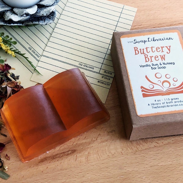 Buttery Brew Bar Soap - Vanilla, Rum, Nutmeg - Handcrafted Book Soap