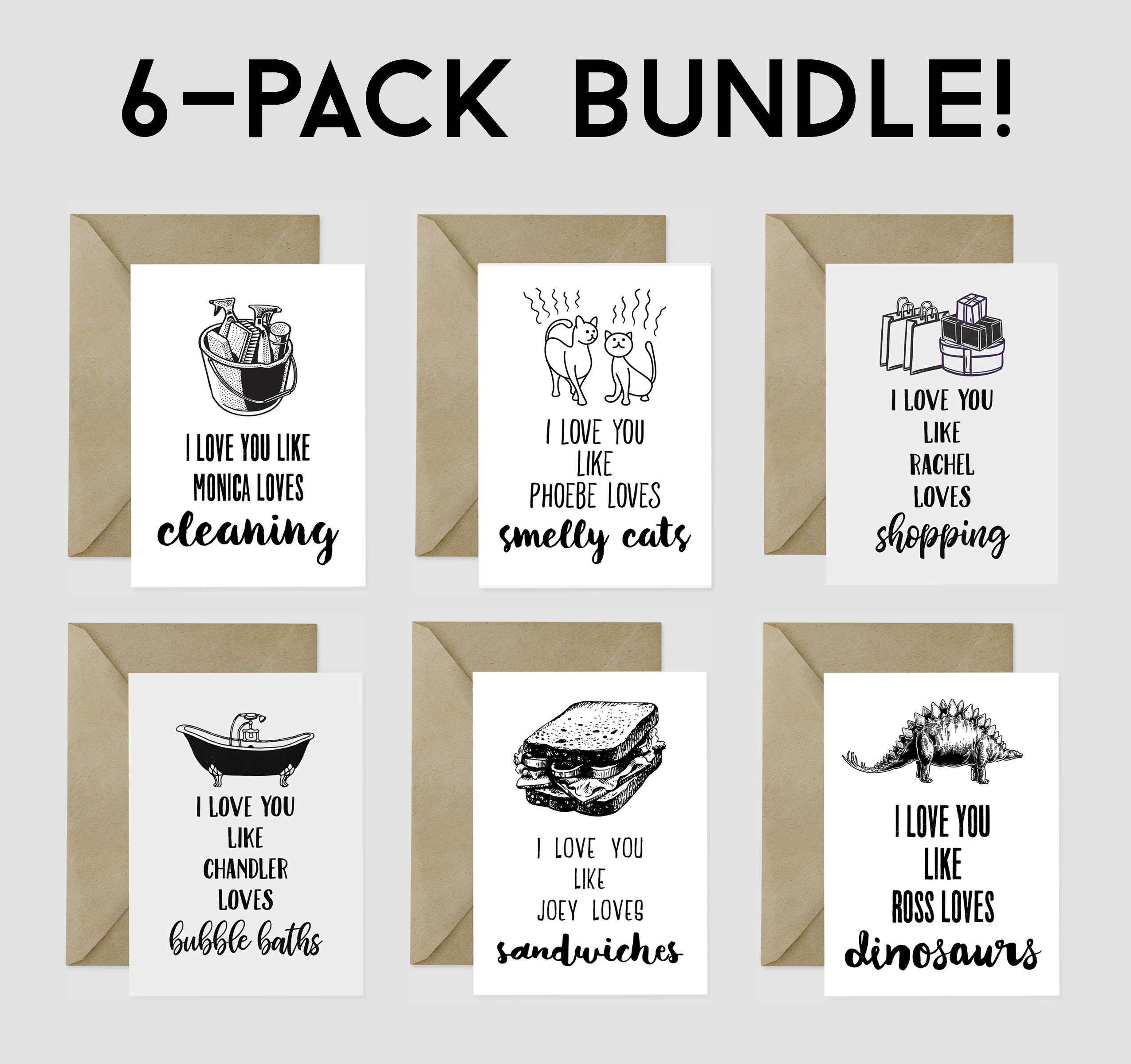 Friends Tv Show Greeting Card Bundle Pack Of 6 Friends Themed Etsy