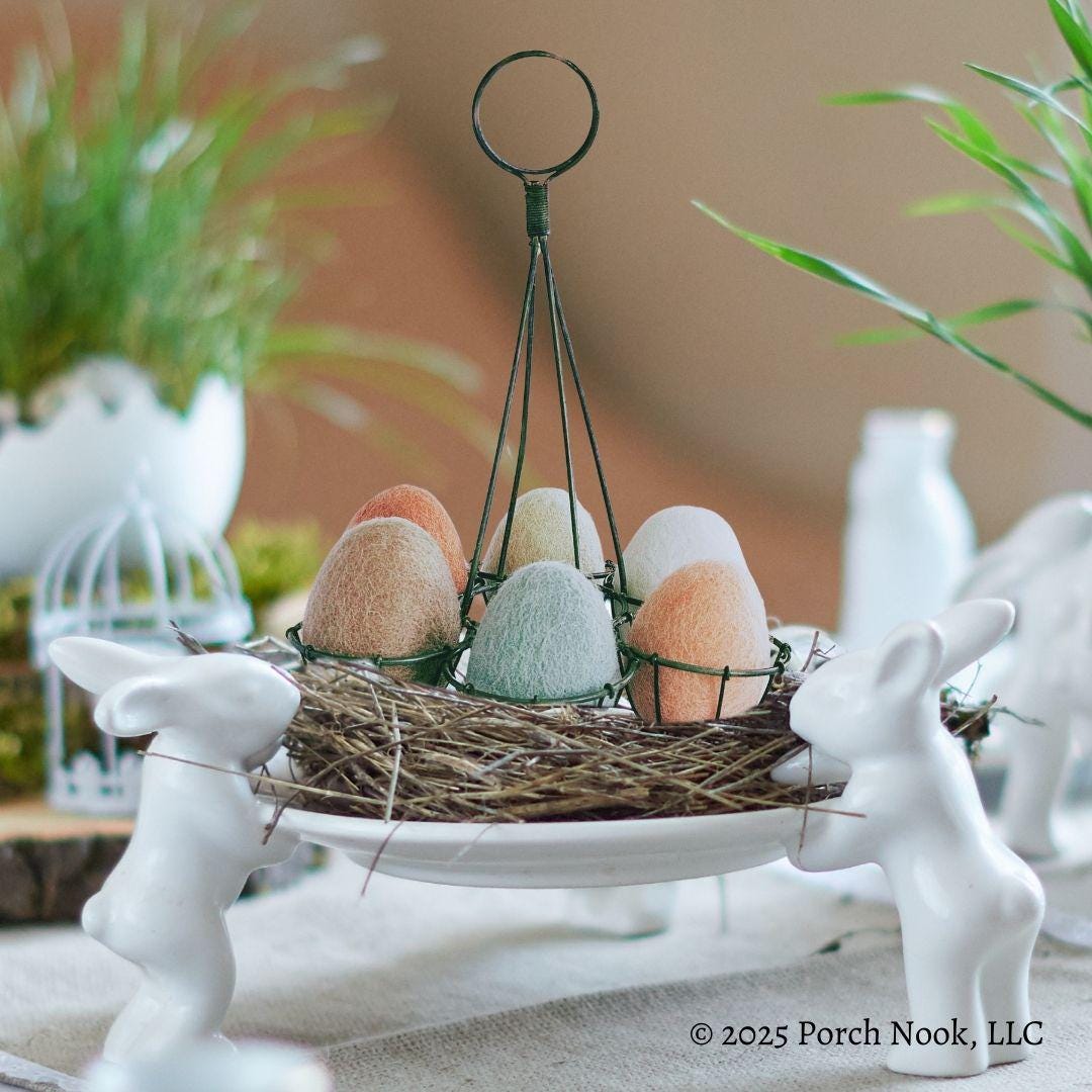 Egg Rack Rustic Hand Wired Rustic Egg Basket Holder With Handmade 100% Wool Felt Eggs ...