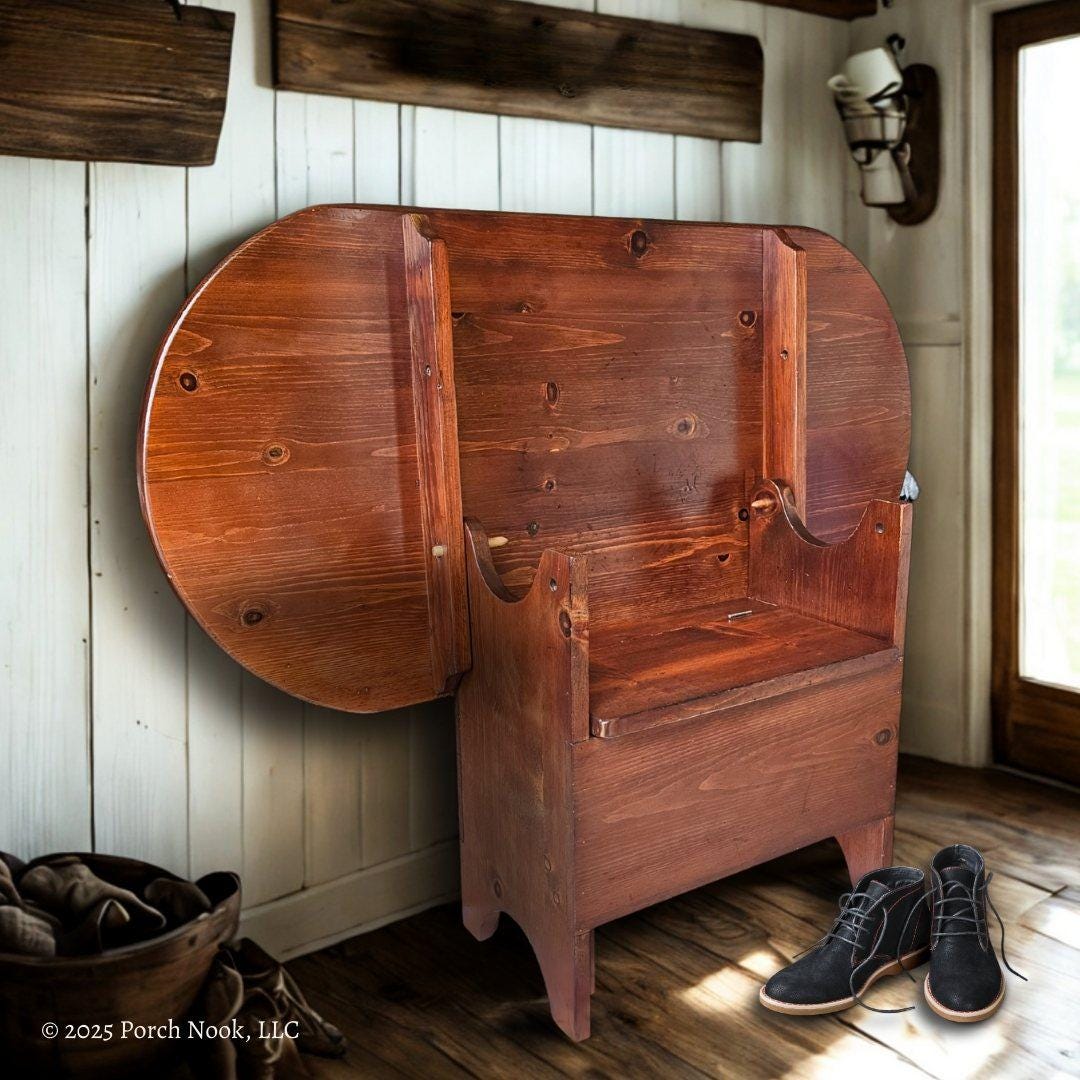 Vintage Pennsylvania Dutch Tilt Top Table Bench • Pine Farmhouse