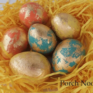 Gold Leaf Eggs Set /6 for Easter Holiday, Spring Décor and Baby Showers