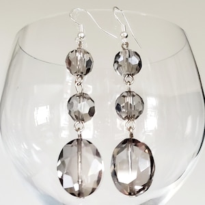 Vintage Chandelier Smoke Crystal Earrings, Handmade