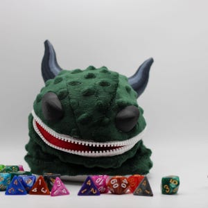 Dark Green: Monster Dice Bag (3D printed Eyes and Horns)
