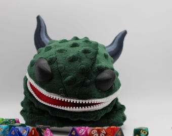 Dark Green: Monster Dice Bag (3D printed Eyes and Horns)