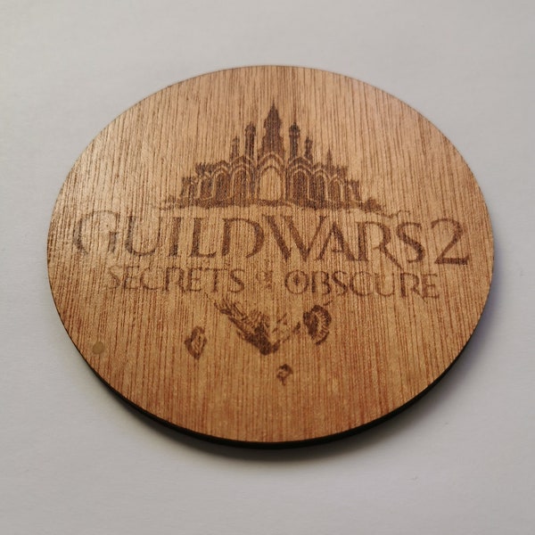 Guild Wars 2 Secrets of the Obscure logo  GW2 - a set of 4 coasters. High quality plywood engraved collectible decoration from Guildwars2