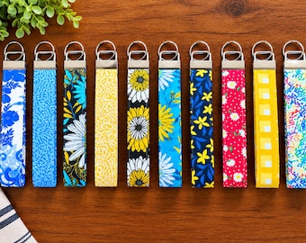 Handmade Fabric Wristlet Keychain - Key Fob Wrist Strap