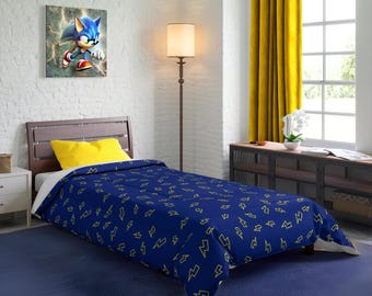 Lighting Bedding, Video game Theme, boy Bedroom Decor, Sonic comforter, gamer bedroom, kids furniture, Fast Hedgehog, comic book