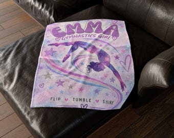 Custom gymnastics girl blanket, pastel bedroom decor, personalized gymnastics gift, competition gift, athlete kids present