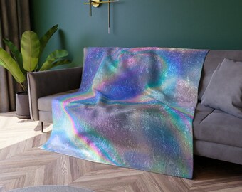 Iridescent Crushed Velvet Blanket/ iridescent blanket/ holographic gift/ iridescent lover/ gradient blanket/ trendy blanket for teen