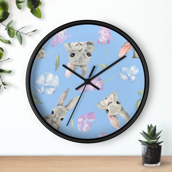 Easter clock, easter gift for kids/ Bunny clock/ rabbit clock/ rabbit lover gift/ wall clock for nursery/ animal nursery/ kids wall clock