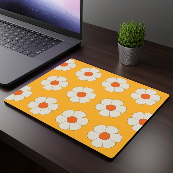 Floral mouse pad/ 70s decor/ yellow flower decor/ 70s mouse pad/ Aesthetics mouse pad/ flower power decor/ girl office