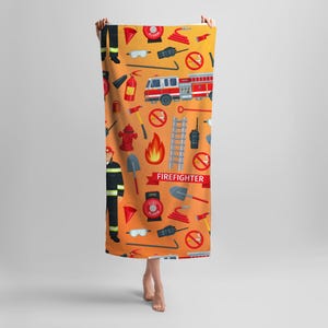 Firefighter Beach Towel, Fireman Pool Towel, First responder gift, emergency son gift, EMT, Beach towel for kids