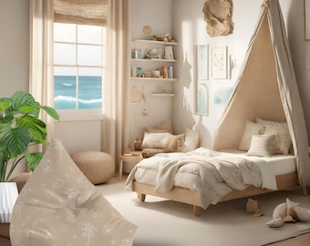 Beach bean Bag Chair Cover, surf decor, beige bean bag chair cover, coastal theme, kids bedroom decoration