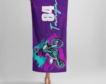 Motocross Beach Towel, summer gift for girl, dirtbike racer, Motor Cycle Print, Motorcycle Themed, Racing gift