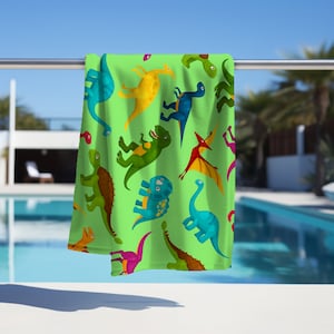 Dinosaur beach towel, kids beach towel, dinosaur world, dinosaur gift, ankylosaurus, pteranodon, brachiosaurus, triceratops, tyrannosaurus