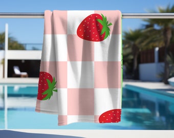 Checkered strawberry Beach Towel, Strawberry lover gift, fruit towel, checkered towel, gift for teens, gift for daughter